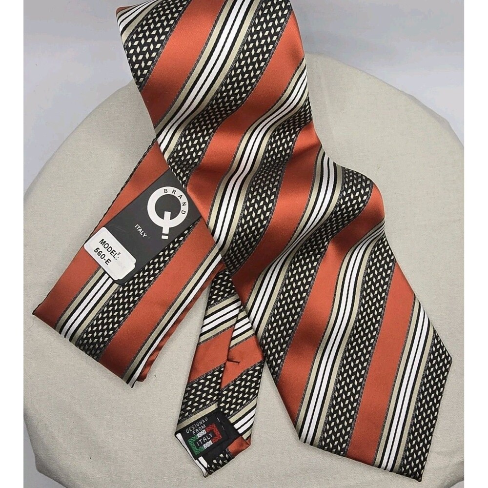 Brand Q formal Men's Micro Fiber Striped Neck Tie & Hankie Set Orange Black